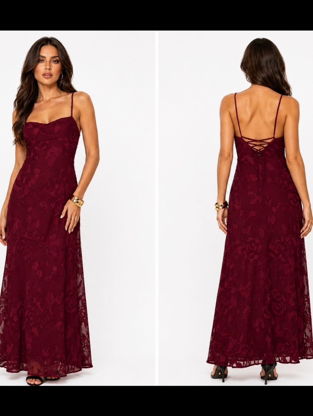Princess Polly Wine Lace Maxi Dress with Spaghetti Straps Size 2 Or Size 6
